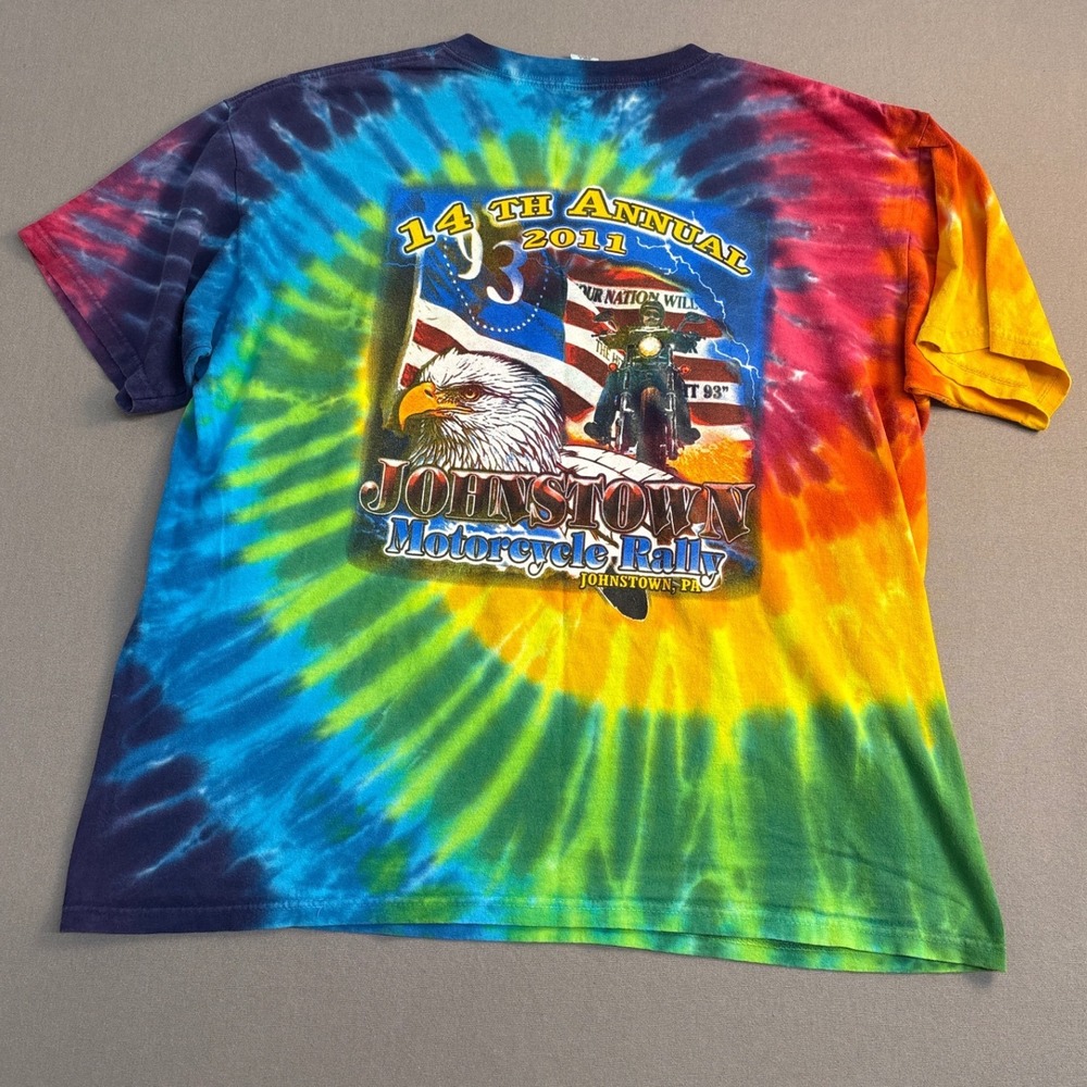 Sundog Johnstown Motorcycle Rally 2011 Tie Dye T-Shirt Mens XL Rainbow Eagle